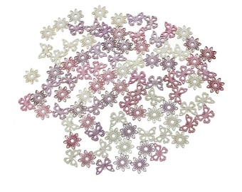 90 pcs Scatter Pieces Flowers Butterflies Wooden Flowers Wooden Butterflies Table Decoration pink lilac white Scatter Decoration Floristry Crafting with Children