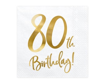 20 Servietten 80. Geburtstag Gold Partydeko Papierservietten Dekorationen Geburtstagsfeier 33x33cm Tischdeko 80th Birthday napkins Tischdeko