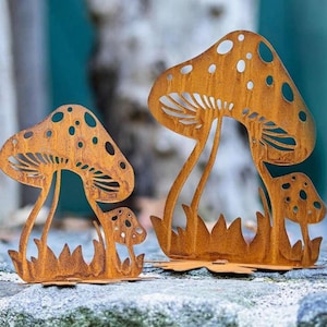 2 pcs XXL metal mushrooms rust stand metal leaves decoration autumn decoration Halloween rust decoration door decoration entrance decoration mushrooms toadstools leaves mushroom