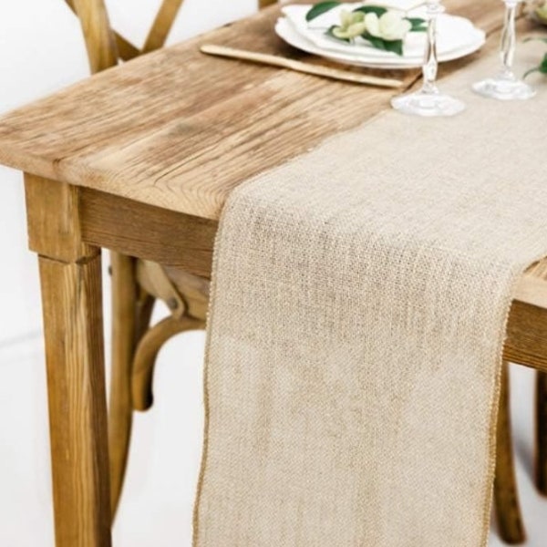 3eur/mètre > 5 mètres chemin de table en jute bande de table décoration de mariage vintage 28 cm de large décoration de table de mariage bande de jute maison de campagne décoration naturelle bois bouleau sisal