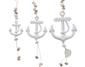 Set of 3 metal anchors white hanging iron mobile n211 decoration pendant 18 to 54 cm metal anchor maritime decoration Baltic Sea North Sea shells decoration