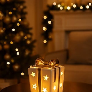 Temporizador de regalo LED blanco dorado b477, luz de regalo, lámpara de decoración navideña, regalo luminoso, paquete de Navidad, luz de noche