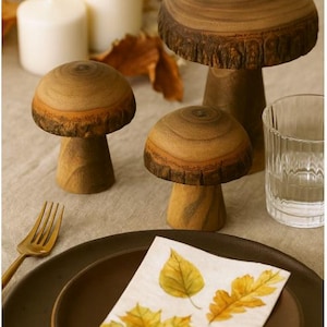 3 pcs wooden mushrooms brown b886 lucky charm decorative mushrooms 11 cm, 8 cm, 7 cm lucky mushrooms autumn decoration Christmas decoration table decoration decorative mushrooms toadstools