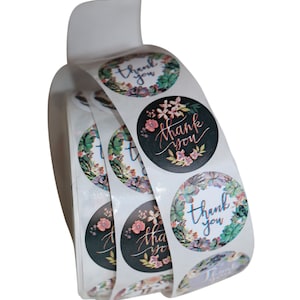 500 Stickers Thank You Stickers Flowers Roses Vintage XXL Roll Thank You Stickers Handmade Thank you for your order
