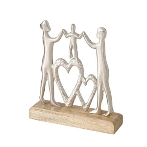 Stand family decorative object 20 x 20 cm decoration mango wood silhouette family brown silver decoration metal houses table decoration metal figures table decoration