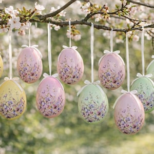 12 STK Ostereier rosa hellgrün gelb Blümchen Eier o871 Deko Mix Pastell 6cm Dekoeier Hänger Osterei  Osterschmuck Blumen Geschenkset