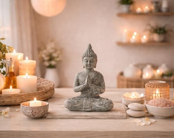 Buddha stand, decorative object, grey, resin silhouette Buddha figure, Feng Shui table decoration, wellness massage room decoration, table ornament