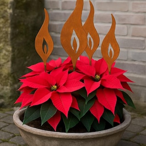 Set of 4 Rust Flame 18 cm Metal Flame Garden Decoration Candles Decorative Stakes Rusty Christmas Decoration Metal Candles Rust Candles Decoration Rust Brown
