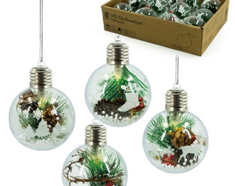 Pack de 4 bolas navideñas LED, paisaje invernal, adornos para árboles de Navidad, bolas, adornos navideños, adornos para árboles de Navidad, bolas LED, iluminación, Navidad