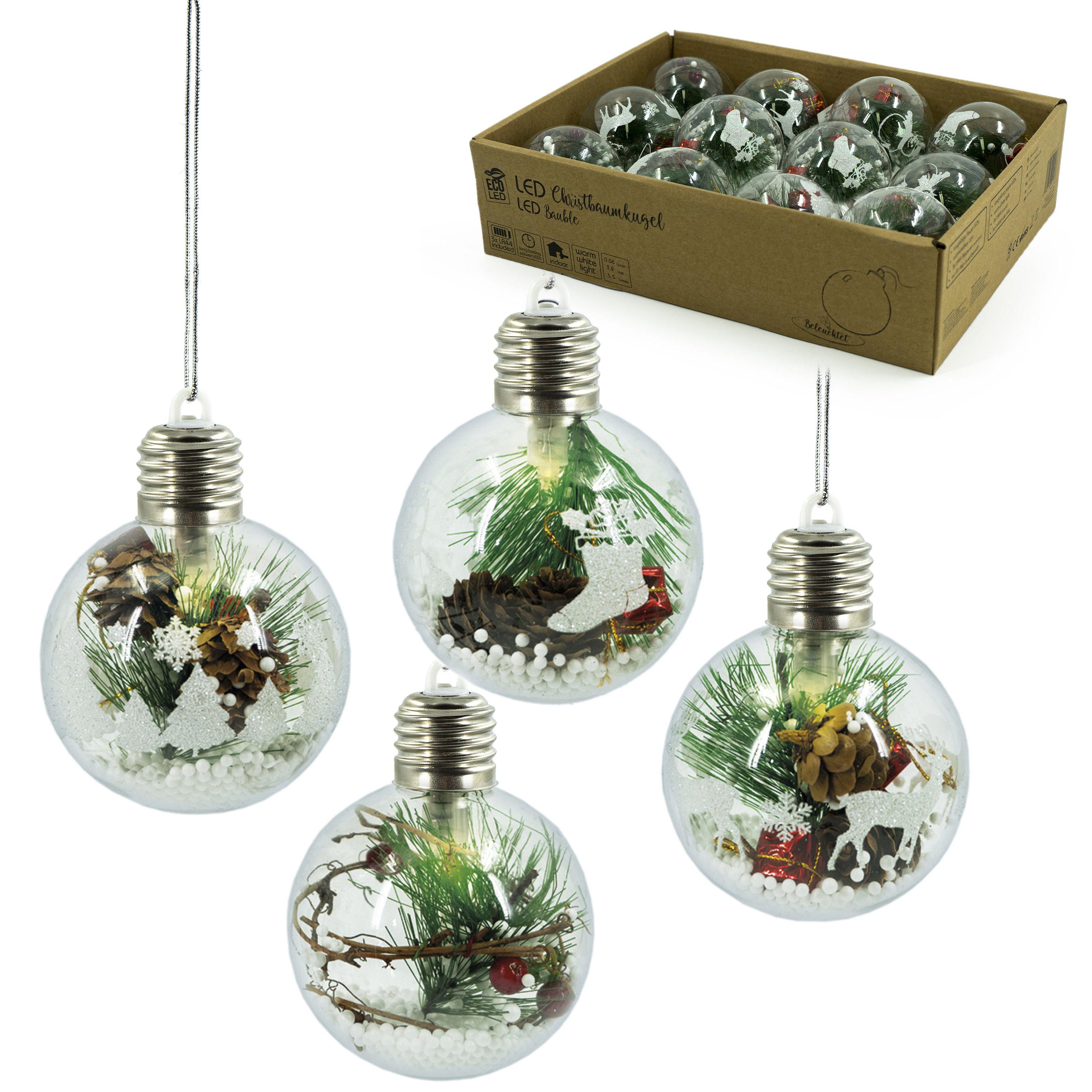 4 STK LED Weihnachtskugel Winterlandschaft Christbaumschmuck Kugeln Weihnachtsdeko Christbaumschmuck Led-Kugeln Beleuchtung Weihnachten