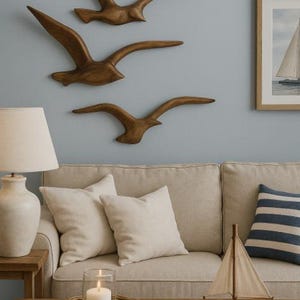 Seagulls set of 3 wood brown wall decoration b362 wall decoration 34-37 cm seagulls birds wall object bird sculptures wall picture decorative birds