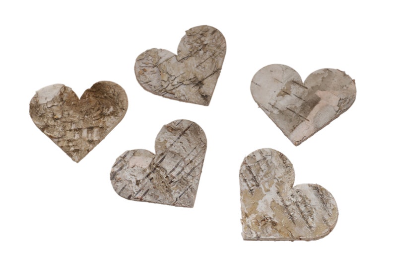 Pack of 50 birch hearts 2.5 cm decorative hearts made of birch bark wedding decoration birch natural decoration country house wedding table decoration bark hearts wooden hearts image 2