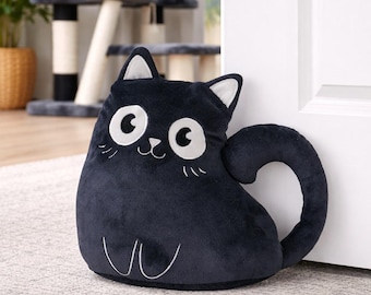 Tope de puerta con forma de gato, blanco y negro, tope de puerta Moly, decorativo, 26x25x15cm, tope de puerta para habitación infantil, decoración de habitación infantil, decoración de habitación, regalo, b525, tope con figura de animal