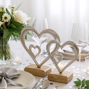Set of 2 stands heart silver colored b262 aluminum silver wedding decorative heart gift lovers double heart table decoration wedding decoration marriage ceremony