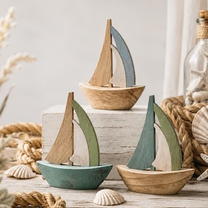 3 Stk Segelboot Holz 10x12cm Boot Deko Maritime Dekoration FF1 Aufsteller Dekoobjekt Anker Schiff Boot Ostsee Nordsee Tischdeko Geschenk