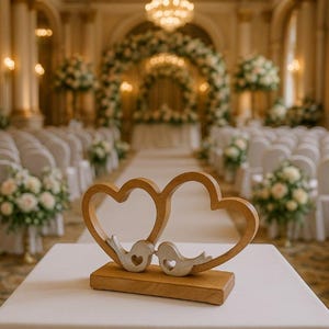 Aufsteller LIEBE 20x16x6cm Doppelherz Mangoholz Metall Tauben Hochzeitsdeko Geschenk Brautpaar Liebesbeweis Mr & Mrs braun Hochzeitsgeschenk