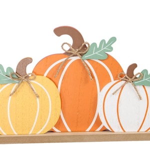 XL standaard hout 29 x 18 cm pompoenen o187 oranje wit geel pompoen tafeldecoratie houten pompoen Halloween tafeldecoratie pompoendecoratie houten decoratie herfstdecoratie