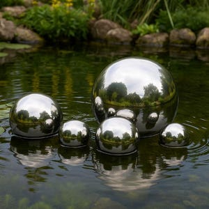 Set of 6 stainless steel balls silver colored decorative balls metal balls pond balls ball garden balls floating balls garden decoration ball 9 cm 6.5 cm 4 cm