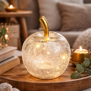 Lámpara decorativa de manzana de cristal con cadena de luces LED, luz de noche, lámpara decorativa, lámpara de mesa, lámpara de manzana, decoración de manzana