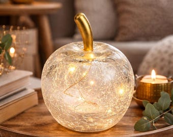 Decoratieve glazen appellamp met LED-lichtsnoer, nachtlampje, decoratieve lamp, tafellamp, appellamp, appeldecoratie