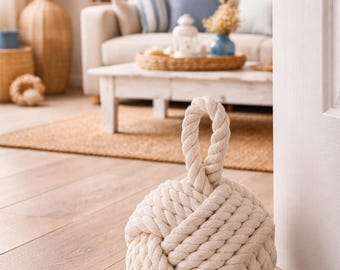 Butée de porte en corde, style marin, crème/beige clair, 23 x 16 cm, décoration intérieure, cadeau, boule de corde, décoration de plage