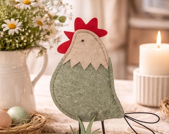 20x13cm Deko Huhn Aufsteller Landhaus Bauernhof Hühner Filz Holz o5625 creme grau braun Herbst Tischdeko Dekohuhn Dekohühner Hahn