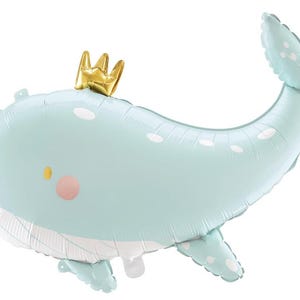 Foil balloon whale with crown 78 x 50 cm balloon helium or air balloon birth baby party baby shower boy girl birthday children&#39;s birthday
