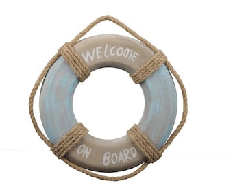 Lifebuoy wood - Welcome on Board - maritime decoration swimming ring o25 wall decoration anchor wooden decoration Baltic Sea North Sea 24 cm gift sea seafaring rope