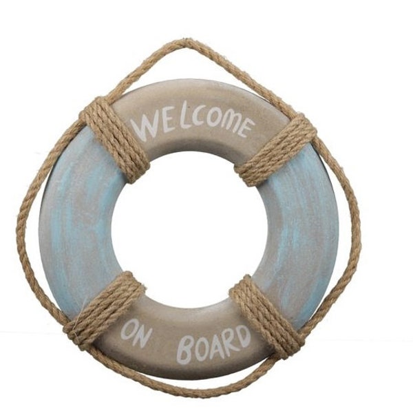 Lifebuoy wood - Welcome on Board - maritime decoration swimming ring o25 wall decoration anchor wooden decoration Baltic Sea North Sea 24 cm gift sea seafaring rope