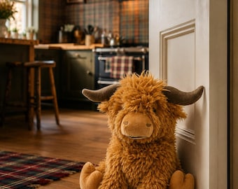 Tope de puerta Highland Cow marrón, decoración de tope de puerta de 25 cm para habitación infantil, tope de puerta Highland Cow, decoración de habitación, regalo, tope de puerta con figura de animal