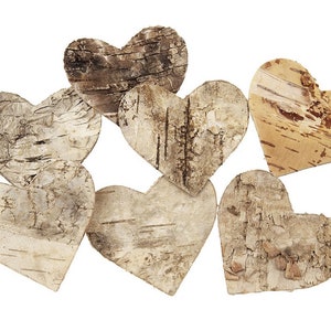 Pack of 80 birch hearts 4 cm decorative hearts 40 mm birch bark wedding decoration birch natural decoration country house wedding table decoration bark hearts wooden hearts image 3