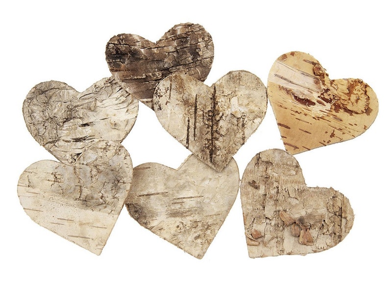 Pack of 80 birch hearts 4 cm decorative hearts 40 mm birch bark wedding decoration birch natural decoration country house wedding table decoration bark hearts wooden hearts image 3