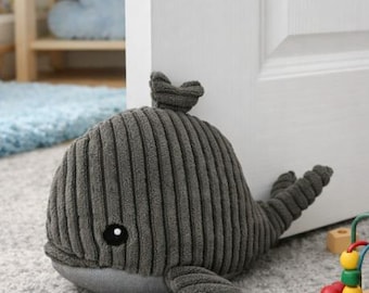 Butoir de porte baleine, gris, décoration, 27 x 20 cm, butoir de porte mignon pour chambre d'enfant, décoration de chambre, cadeau, figurine animale gris foncé