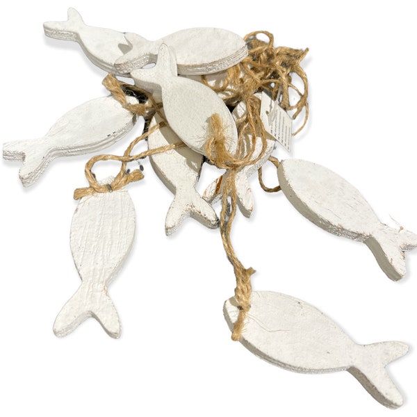 Pack of 9 fish wooden fish 7 cm shabby chic white fd411 wood fish communion table decoration name cards table decoration confirmation maritime decoration