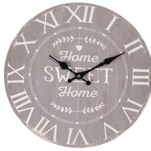 Wall Clock Home Sweet Home white grey CE626 Clock 34 cm diameter Shabby Chic Vintage Nostalgia Look large analog clock decoration Romantic