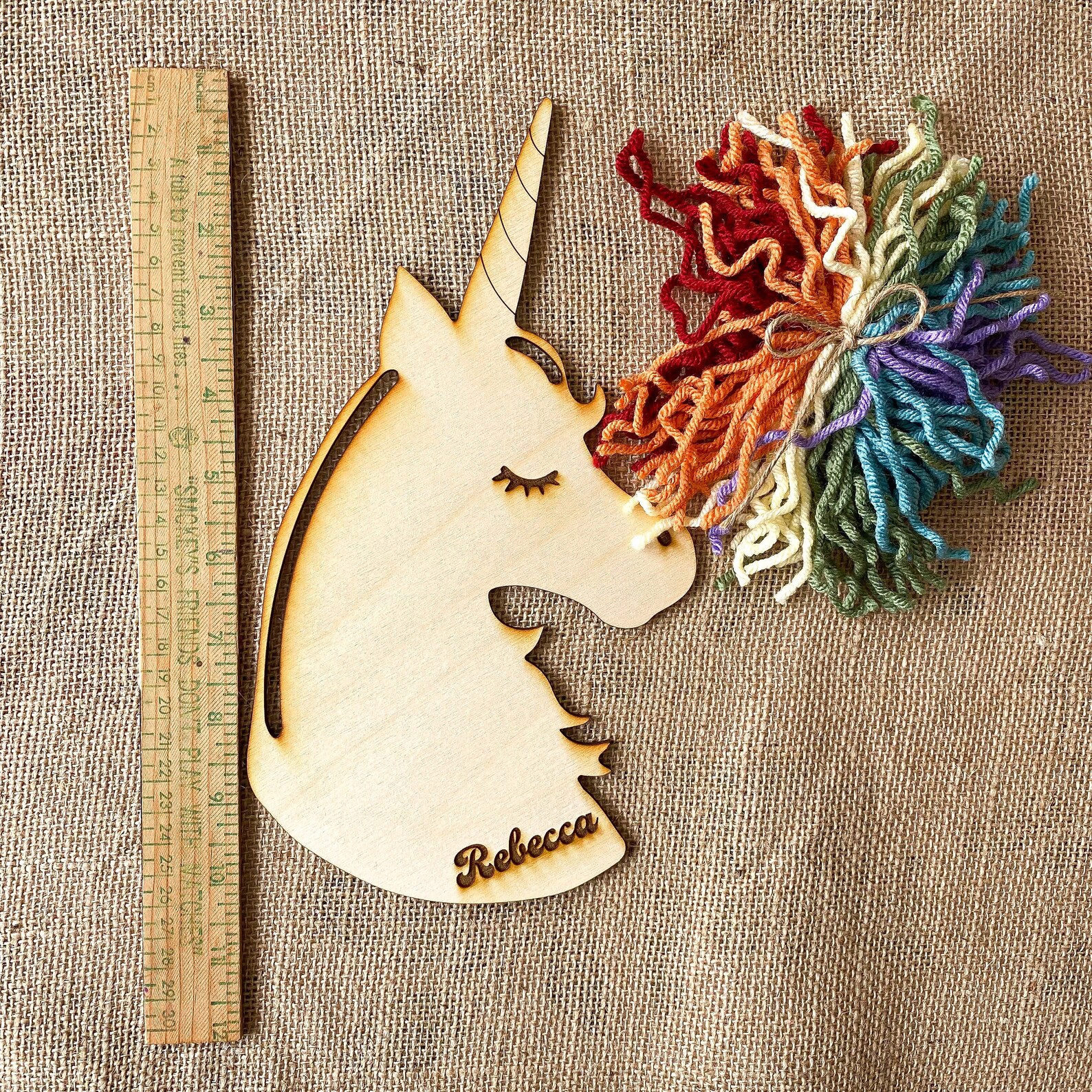 Personalized Rainbow Unicorn Wooden Yarn Craft/DIY Kit for Etsy