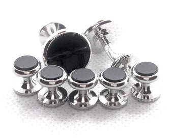 Onyx Cufflinks and Stud set of Seven Formal Accessories