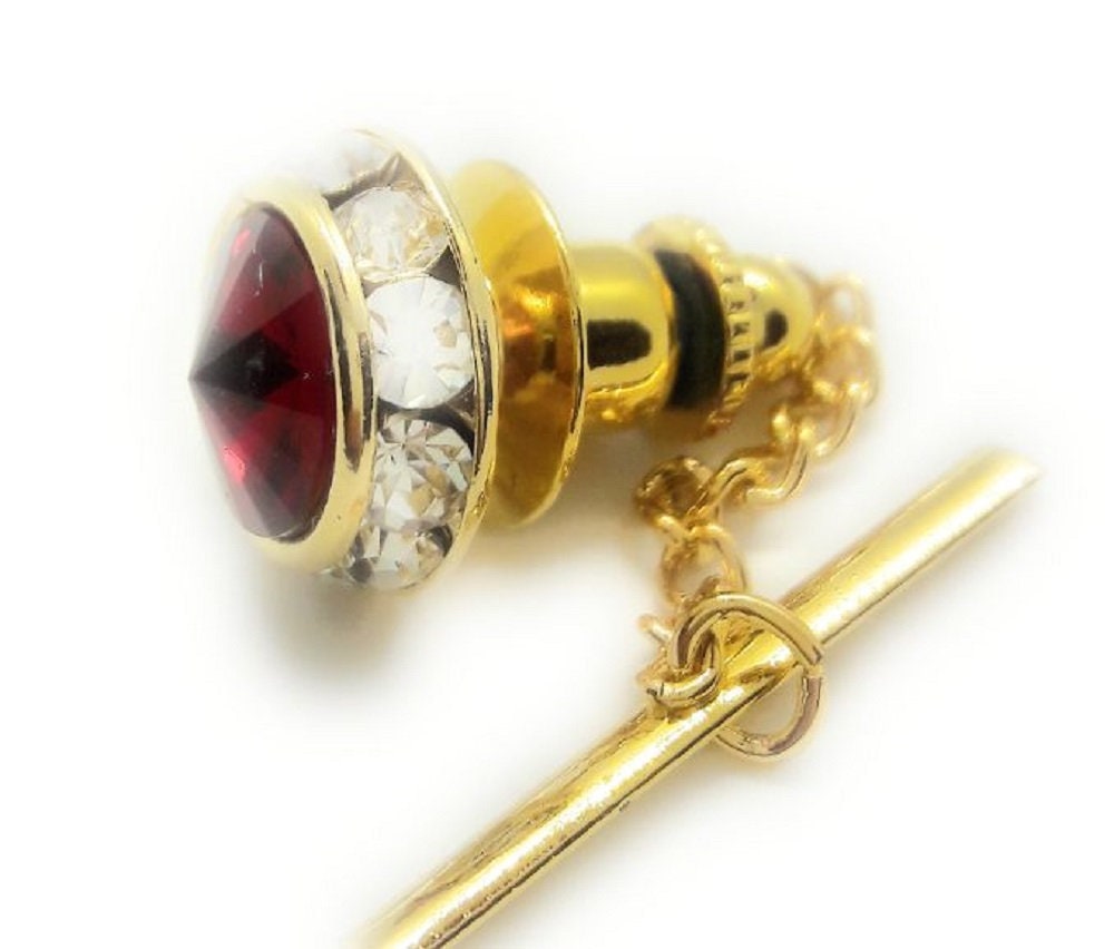 Gold Plated Swarvorski Ruby on Crystal Tie Tack Etsy