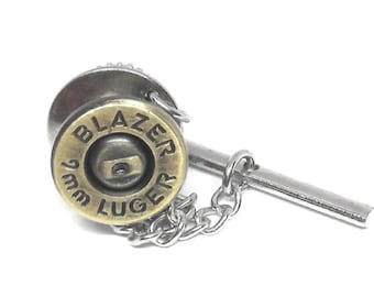 9 mil. cartridge bullet Tie Tack