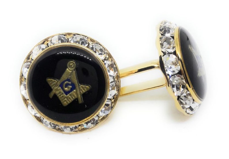 18KT Gold Plated Crystal Masonic Insignia Cufflinks and Studs