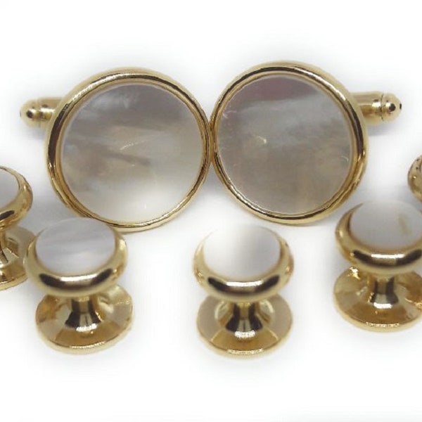 Discounted Mother of Pearl Cufflinks and Stud set of Seven Formal Accessories