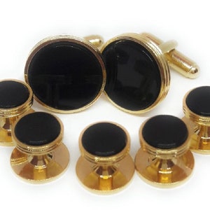 Black Onyx Cufflinks and Stud set of Seven Formal Accessories