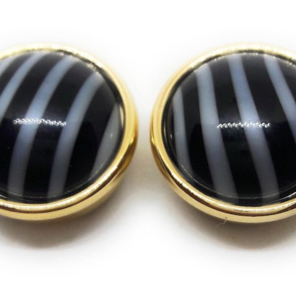 18KT Gold Plated Gem Quality Zebra Glass Cuff Buttons