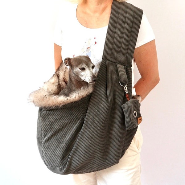 Tasche für Hunde, Tragetasche, Hundetasche mit Fell, Rucksack, Crossbag, Hobobag