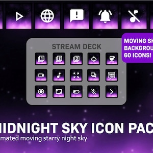 Midnight Sky Animated Stream Deck Icons - Live Streaming Graphics - Elgato Stream Deck