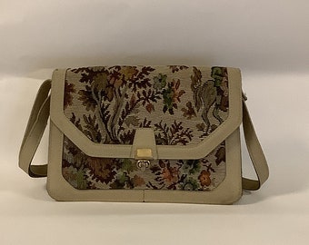 Vintage 1980s floral tapestry bag shoulder boho handbag cottagecore satchel #VA