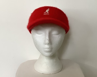 RARE vintage visière Kangol angora duveteux rouge Chapeau d'été à visière FURGORA #VE