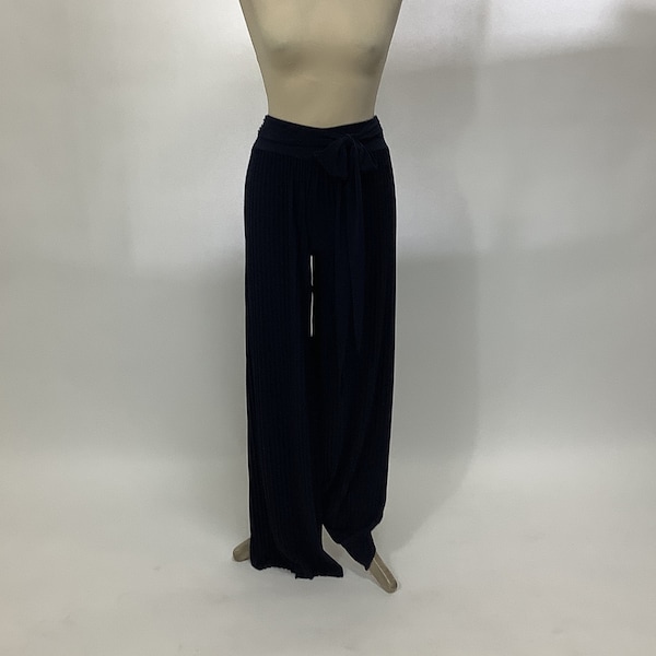 Vintage 1990s plazzo pants stretchy navy culottes wide leg pleated trousers  #V3