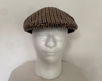 Vintage 1970's Redhills flat cap tweed herringbone checked peaked hat #VD