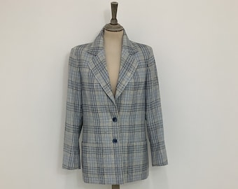 Vintage 1970s Jaeger blazer blue checked retro plaid mod sports jacket #V4